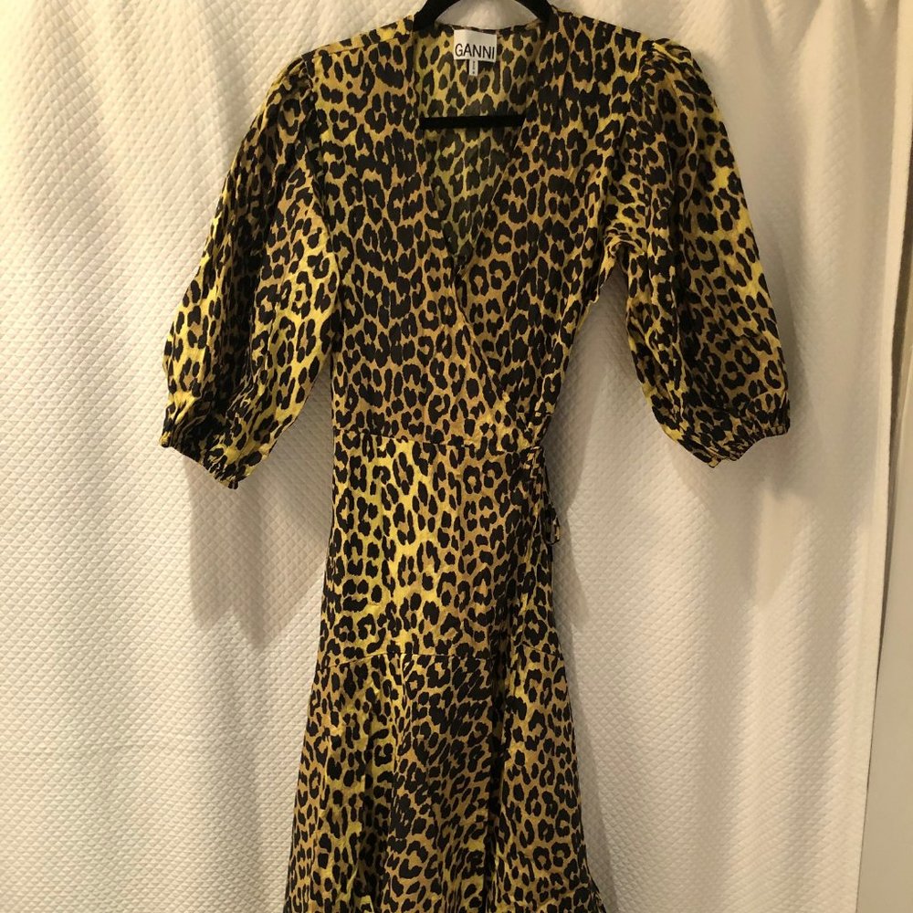 Ganni Asymmetrical Leopard Wrap Dress